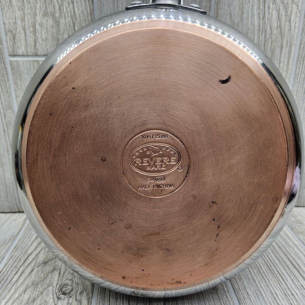 Revere Ware 10in Polished Ellipse Copper Disk Sauté Skillet Frying Pan SM 03k